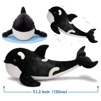 MorisMos 51Inch Giant Orca Stuffed Animal, Big Realistic Stuffed Orca Plush Toy, Large Soft Killer Whale Stuffed Animal Toy Sea Animal Gift for Kids Girls Boys Birthday Christmas