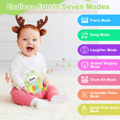 Redbeann Baby Musical Toys 6-12 Months, Rabbit Piano for Baby Musical Toys for Toddlers 1-3, Busy Board with Music & Light, Birthday Toy for Infant Toddler 1 Year Old Boy Girl Gifts (Green)