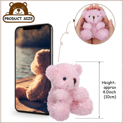 Threan 8 Pcs Mini Plush Bears 4'' Small Bear Bulk Stuffed Animal Toys Tiny Soft Bear Doll Present Stuffers for Keychain Baby Shower Party Favors Supplies(Pink, Brown, Apricot)