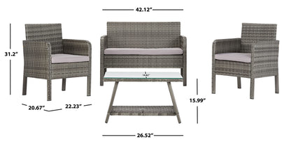 SAFAVIEH PAT7505B Collection Aboka Grey 4-Piece Outdoor Living Patio Set
