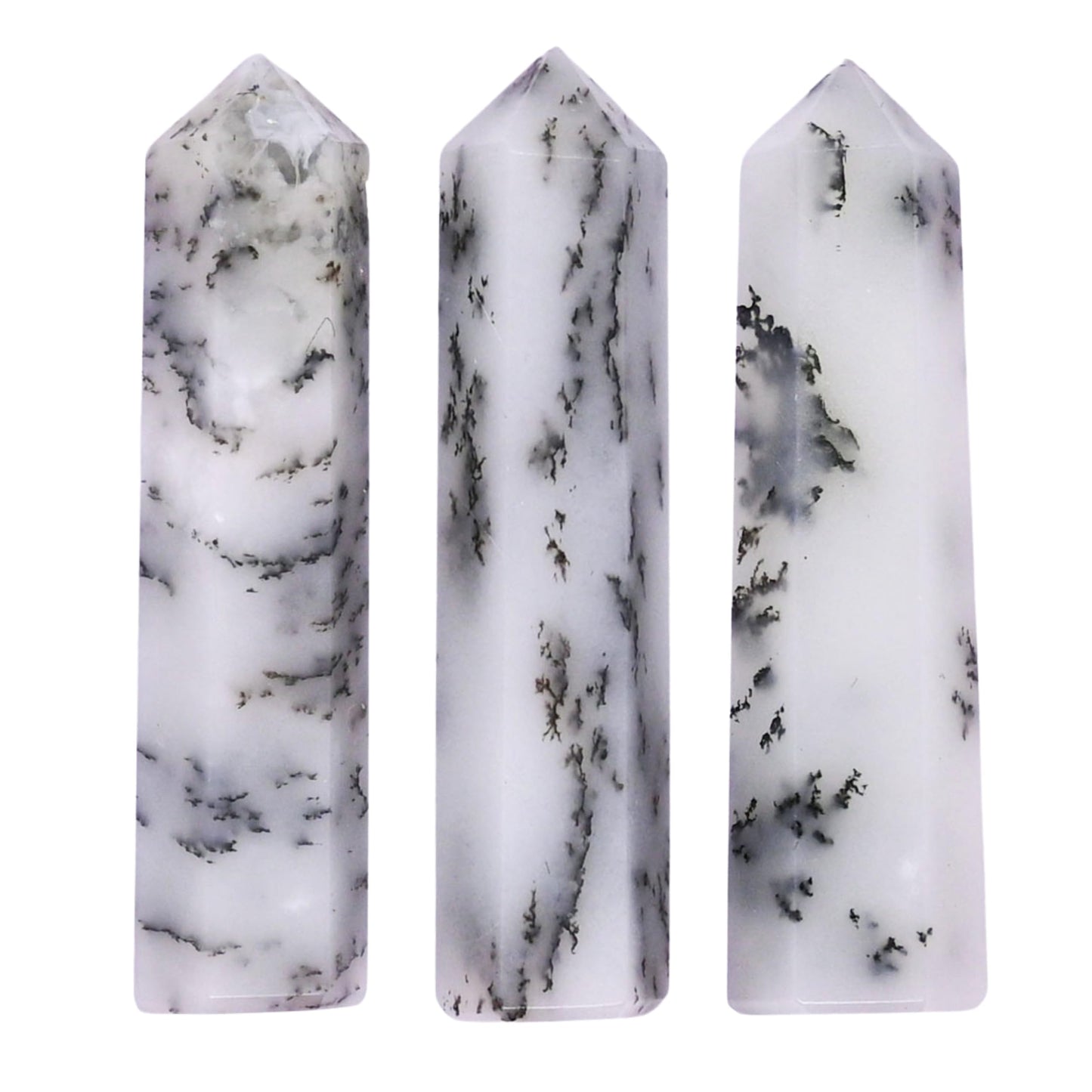 Amazing Gemstone Dendrite Opal Crystal Points Bulk Healing Crystals - Pack of 3 Single Terminated Healing Wand Point Bulk Crystals for Crafts, Crystal Grid, DIY Work - - Beginners Gift
