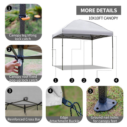 10x10 Pop Up Canopy Tent with 2 Sidewalls, Easy Up Canopy Outdoor Party Sun Shade Tent Portable Gazebo for Beach Camping Events with Carry Bag and 4 Sand Bags