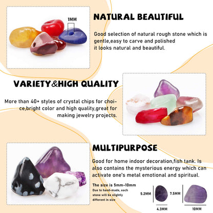 500 pcs Natural Chip Stone Beads, Multicolor 5-8 mm Irregular Gemstones Healing Crystal Loose Rocks Bead Hole Drilled for Jewelry Making Bracelet