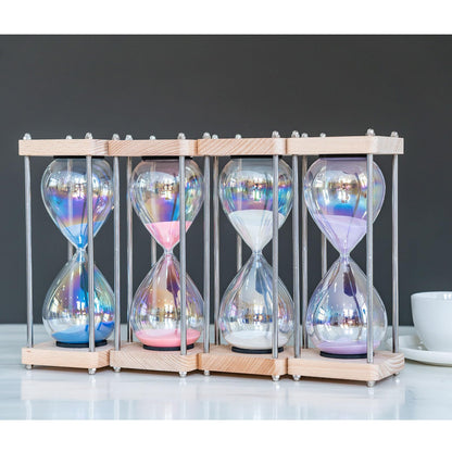 Large 60-Minute Hourglass Sand Timer,Pastel Macaron Glass & Natural Oak Wood Base, Modern Minimalist Office Home Desktop Decor (Macaron Pink)