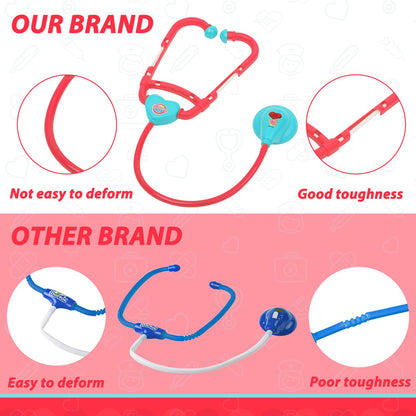 Liberry Doctor Kit for Toddlers Ages 2 3 4 5, Pretend Kids Doctor Playset with Cart, Costume and Stethoscope, Role Play Medical Toys Birthday Gift for Girls Boys (Red)