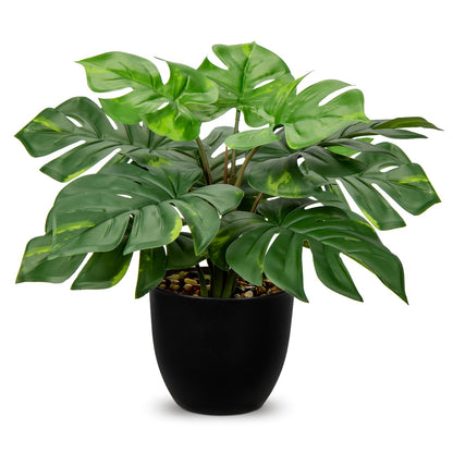Hollyone Artificial Monstera Plant Faux Monstera Plant Potted Fake Tropical Plants in Black Pot for Indoor Outdoor Home Desk Office Garden Farmhouse Decoration
