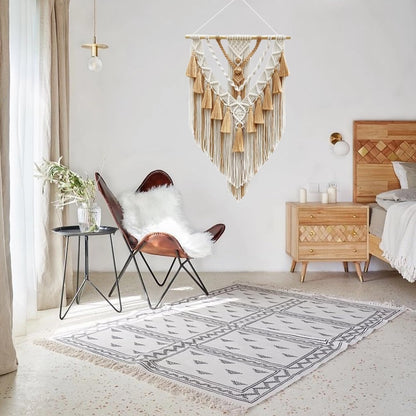 Boho Macrame Wall Hanging & Wall Decor, Cotton Handmade Tapestry with Tassel, Woven Macrame Wall Art for Decorating Bedroom Living Room Apartment Nursery (Brown)