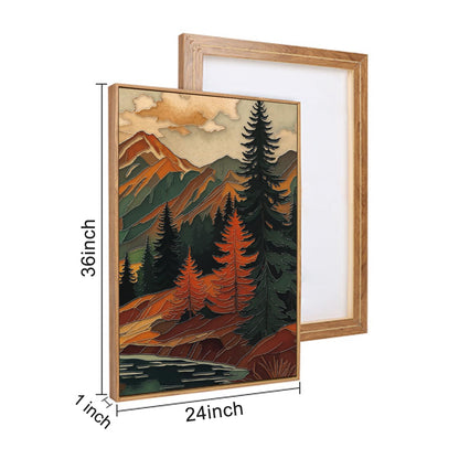 HPINUB Abstract Boho Mountain Framed Canvas Wall Art Set,Vibrant Forest Pine Tree Wall Decor,Textured Landscape Artwork Rustic Linear Scenery Art Print for Living Room,Bedroom,Office-24 x36 x3
