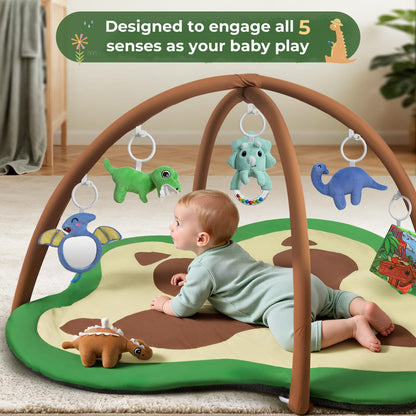 bopopo Baby Gym Play Mat, Oversize Dinosaur Claws Shaped Tummy Time Mat with 6 Detachable Baby Activity Toys, Baby Play Mat Promote Motor Skills & Sensory Development, Newborn Infant Essentials Gift