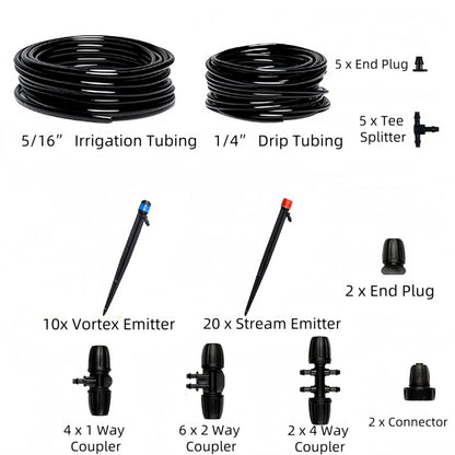 100FT Drip Irrigation System, Adjustable Nozzle Irrigation System for Garden, Automatic Garden Watering System with 5/16" & 1/4" Tubing, DIY Drip Irrigation Parts for Yard Lawn Flower Beds
