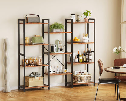 Casaottima Triple 4 Tier Bookshelf, Large Bookcase with 11 Open Display Shelves, Modern Industrial Book Shelves Book Case for Bedroom, Wide Standing Shelving Unit for Living Room Home Office, Vintage