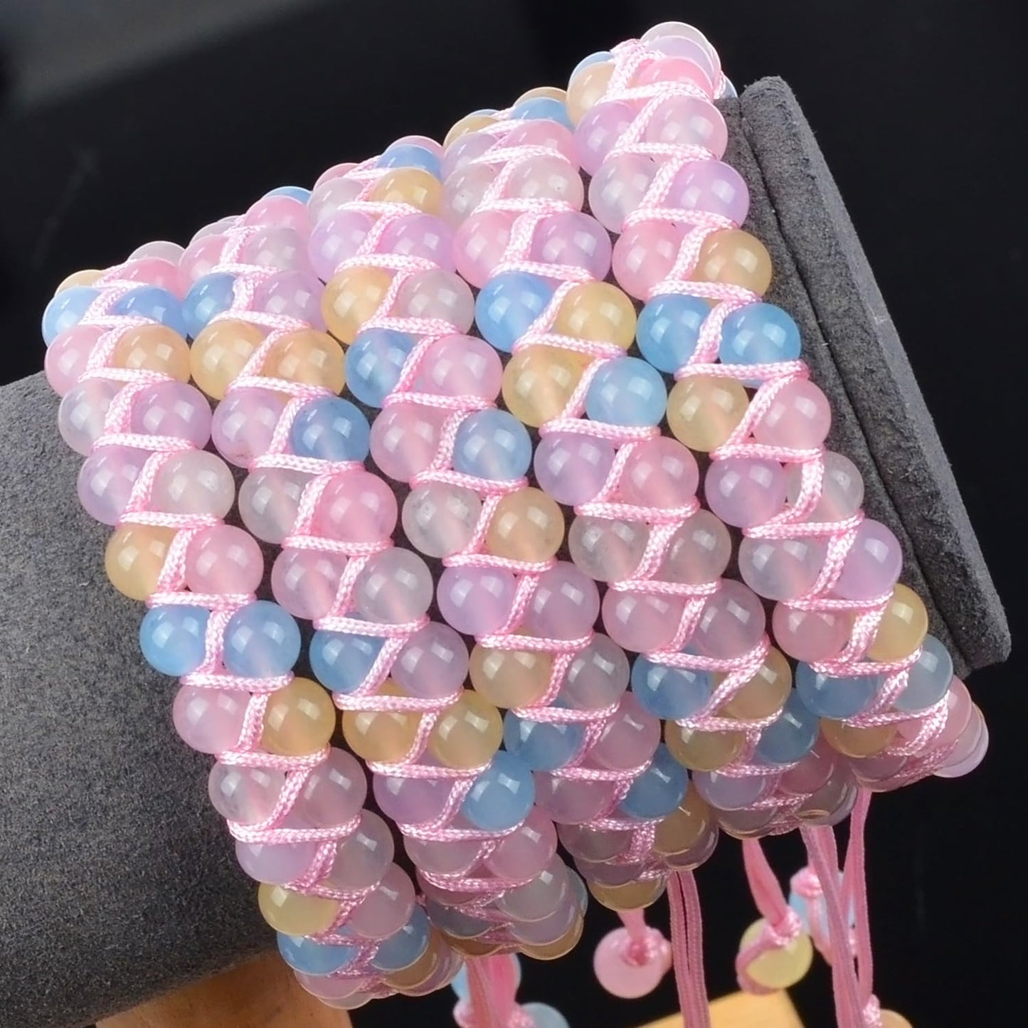 MASSIVE BEADS Natural Chakra Healing Power Crystals Macrame Bracelet Yoga Double Layer Stone Beads Gemstone Meditation Relax Anxiety Bangle for Unisex Women Men (Morganite, 6mm)