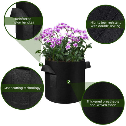 WHATWEARS 12-Pack 10 Gallon Plant Grow Bags, Thickened Nonwoven Fabric Pots with Handles, Vegetable Planter Bags Containers, Cloth Planters for Garden