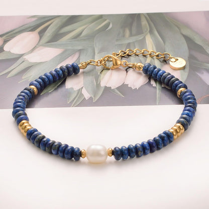 vissen Blue Lapis Lazuli Natural Stone Bracelets for Women Freshwater Pearl Stainless Steel Gold Plated Women Bracelet Jewelry Gift
