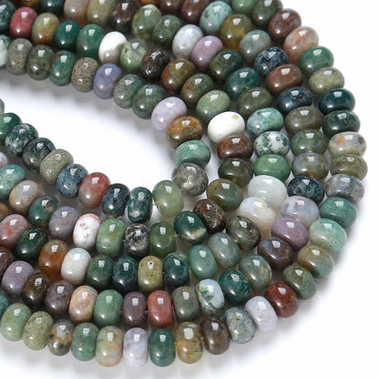 76pcs 5x8mm Natural Stone Indian Agate Rondelle Spacer Loose Beads Abacus Disk Stone Round Loose Gemstone Beads for Jewelry Making DIY Bracelet Necklace