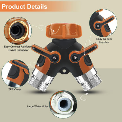 Lumanious Hose Splitter, Garden Hose Splitter 2 Way Heavy Duty,3/4" Spigot Adapter Connector with 2 Kink Free Faucet Extension Hose Protector 6 Rubber Washers and PTEP Tape for Drip Irrigation, Lawns