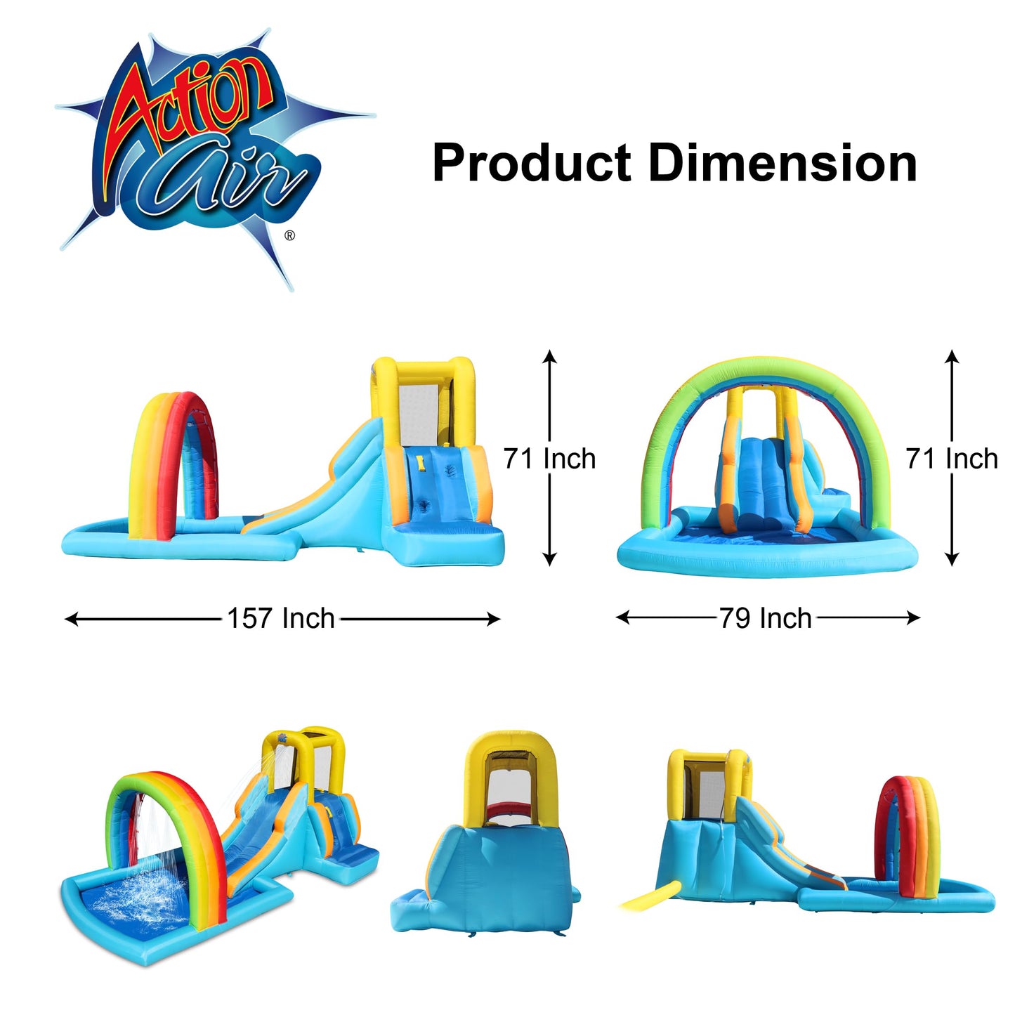 Action Air Inflatable Water Slide, Bounce House with Slide for Wet and Dry, Kids Backyard Waterpark for Summer Fun, Rainbow Splash Pool for Age 3-8, Love for Kids