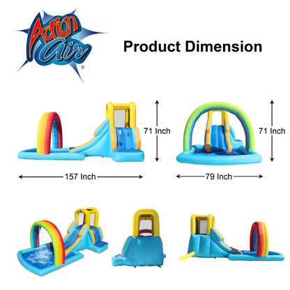 Action Air Inflatable Water Slide, Bounce House with Slide for Wet and Dry, Kids Backyard Waterpark for Summer Fun, Rainbow Splash Pool for Age 3-8, Love for Kids