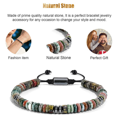 VIBILIA Healing Crystal Bracelets Beaded Bracelets for Men Women Dragon BloodStone Natural Stone Adjustable Bracelets Unique Gifts for Father Son Grandfather Brother Friend