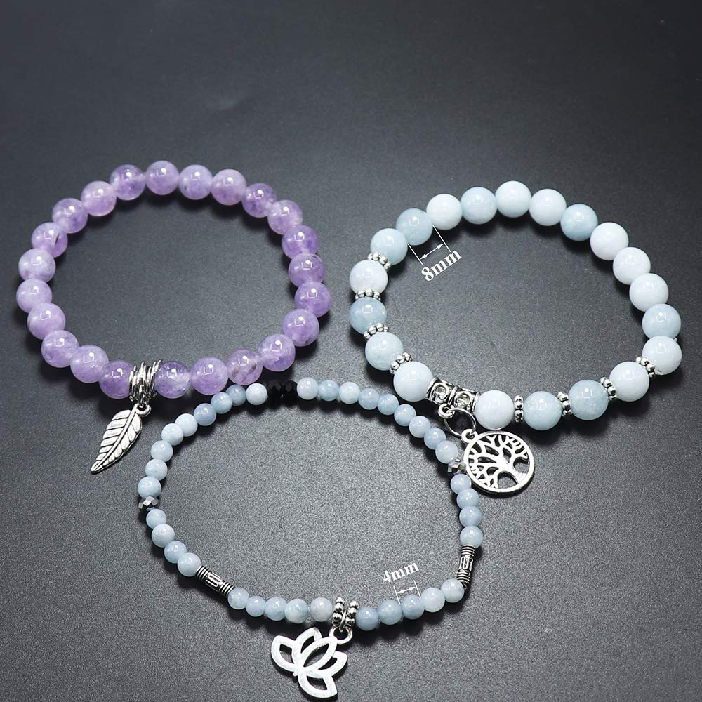 UEUC Tree of Life Yoga Healing Stone Bracelets,Multilayer Lotus Chakra Stone Reiki Bracelet Sets,Anxiety Crystal Natural Stone,for Women Stress Relief