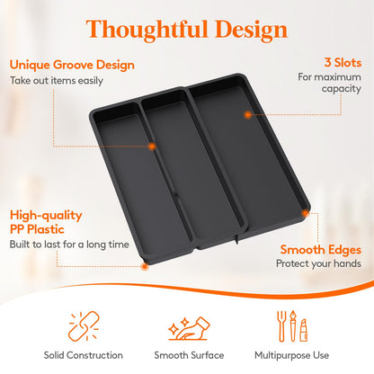 Lifewit Utensil Organizer for Kitchen Drawer, Expandable Cooking Silverware Tray, Adjustable Cutlery Flatware Holder, Plastic Spatula Tools Storage Divider, 14.4 x 15.8", Black
