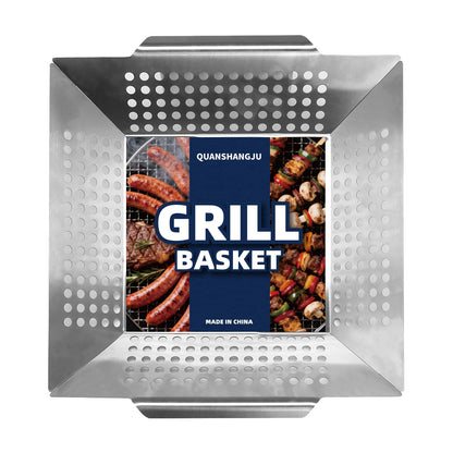 QUANSHANGJU Vegetable Grill Basket for Outdoor Grill - Extra Large, Heavy-Duty Stainless Steel Veggie Grilling Basket with Handles (3Pack)