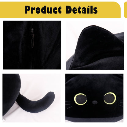 WeBingo Black Cat Plush Toy 4-Piece Set, 16'' Giant Cat Stuffed Animal Plushies Pillow with 3 Babies for Girl Boy Kid Adult, Large Big Soft Gift for Birthday Christmas Valentine's Day Home Decor