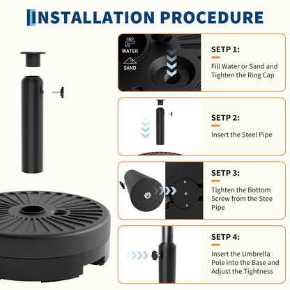 Garvee Patio Umbrella Stand, 20" 330LB Capacity Outdoor Umbrella Base with Adjustable Steel Pole Adapters Fits 1.5" to 2.1" Poles, Water/Sand Filled Market Umbrella Holder