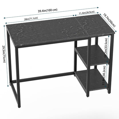 SINPAID Computer Desk 40 inches with 2-Tier Shelves Sturdy Home Office Desks with Large Storage Space Modern Gaming Desk Study Writing Laptop Table, Black Marble