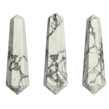 Amazing Gemstone Howlite Crystal Points Bulk Healing Crystals - Pack of 3 Double Terminated Healing Wand Point Bulk Crystals for Crafts, Crystal Grid, DIY Work - Premium Crystals for Beginners Gifts
