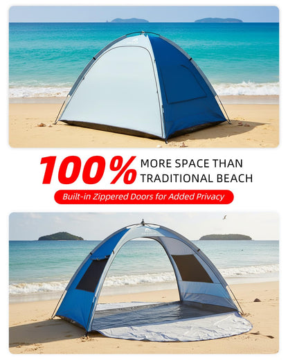 Abahub 3-Person Beach Tent Sun Shelter, UPF 50+ UV Protection Portable Sun Shade with 2 Doors and 2 Mesh Windows, Lightweight Beach Cabana for Beach, Camping, Fishing & Outdoor Activities