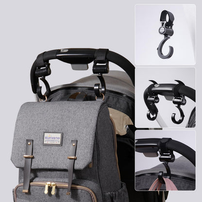 SUNVENO Stroller Hooks for Diaper Bag 4 Pack, Baby Travel Essential Heavy Duty 360° Rotating Clips, Universal Stroller Accessories for Wagons, Strollers, Carts and Bikes, Holds 10 lbs Each