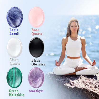 GolbalJew 6PCS Thumb Worry Stone for Anxiety Healing Crystals Sets, Hand Carved Crystals and Healing Stones, Meditation Crystal Reiki Natural Relax Palm Stone for Anxiety Therapy Relief