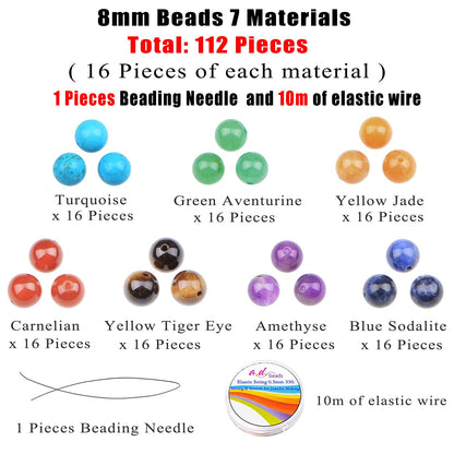 AD Beads 8mm Natural Loose Beads 112 Pieces for Making mala Necklace or Bracelet (7 Chakra Beads)