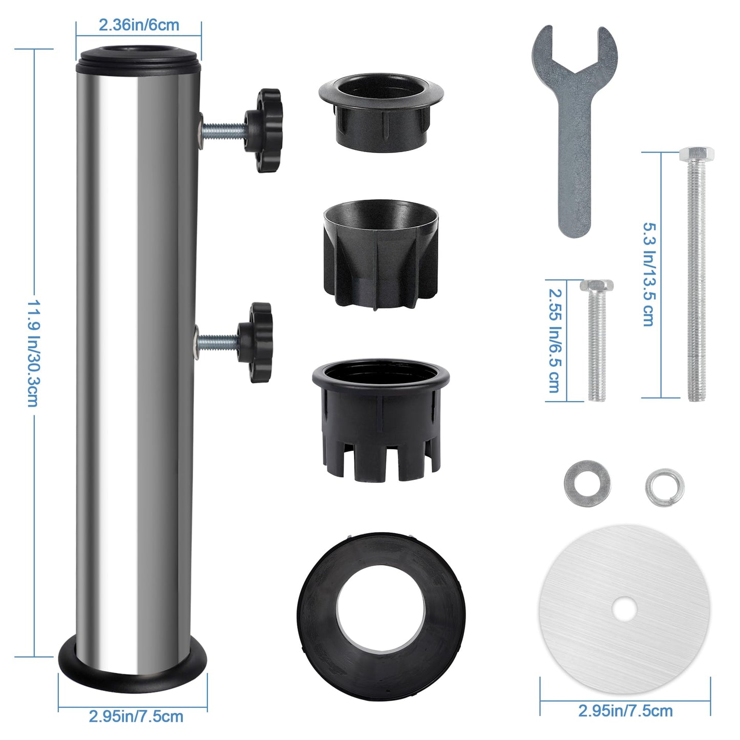 Blissun Umbrella Base Stand Replacement Tube, Stainless Steel Umbrella Base Pole, Heavy-Duty Universal Parasol Base Replacement Parts for Outdoor Patio, Garden, Balcony (Stainless Steel Finish)