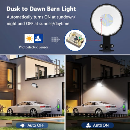 Karjoefar LED Barn Light, Dusk to Dawn Outdoor Lighting with 100W 10000LM 5000K Daylight, IP65 Waterproof Outdoor Security Flood Lights for Garage Yard Street Warehouse Use