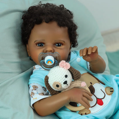 SCOM Realistic Reborn Baby Boy Black- 20 Inch African American Lifelike Newborn Real Life Baby Dolls with Clothes and Soft Body Toy Gift for Kids Age 3+