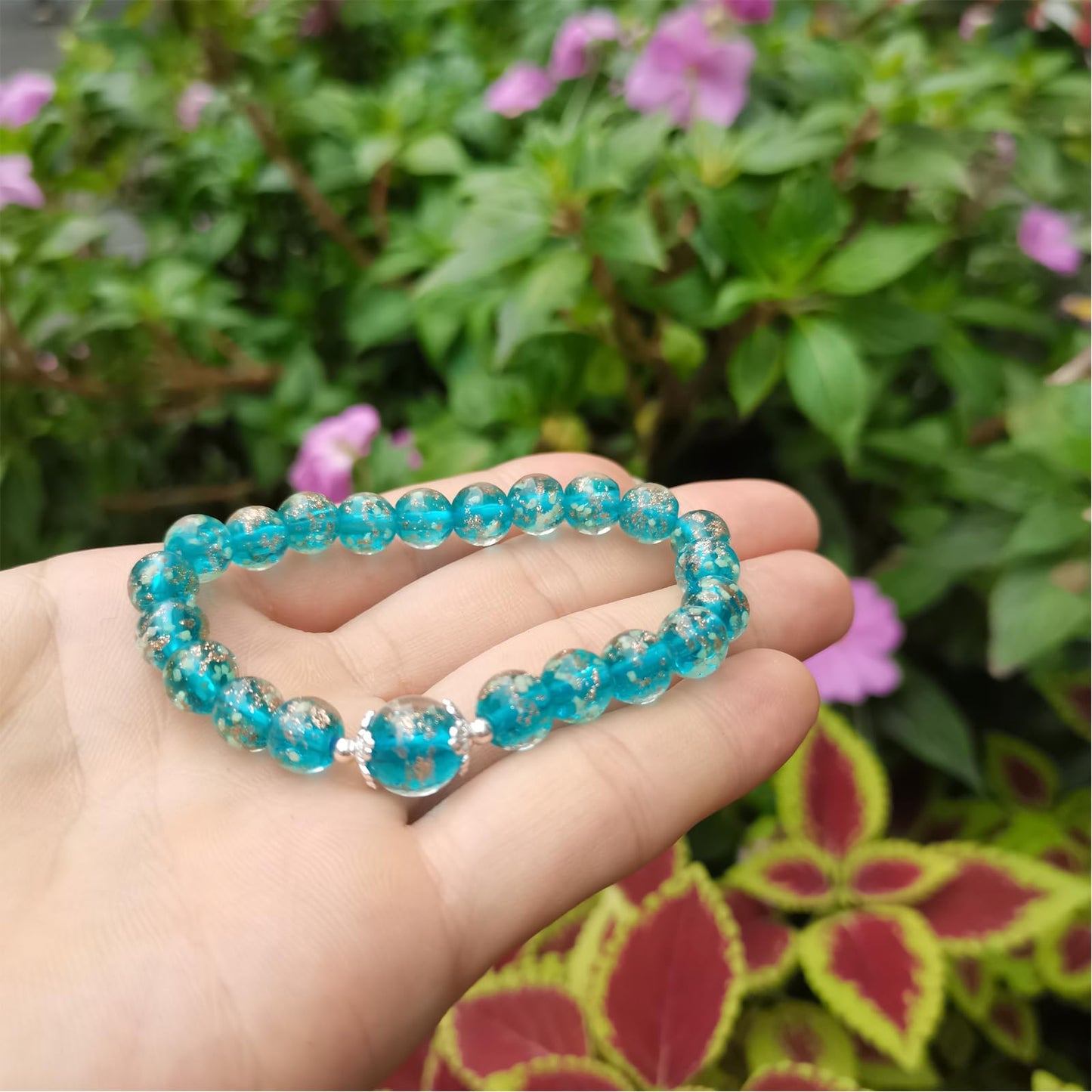 AROUROUA Glass Beaded Bracelet Glowing Bracelet Luminous Bracelets for Women Glass Mermaid Bracelet Bangles Anti Anxeity Healing Energy