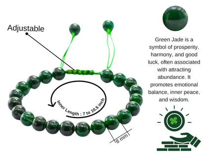 Amazing Gemstone Jade Bracelet, Gifts For Men & Women - Protection Healing Crystal Bracelet - 8mm Gemstone Beaded Adjustable Bracelet, Pulseras Para Hombres Mujer Stocking Stuffers