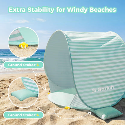 Gorich Pop Up Baby Beach Tent with UPF50+ UV Protection, Portable Toddler Sun Shelter with Mesh Ventilation, Lightweight & Foldable Play Shade Tent for Beach, Park & Backyard
