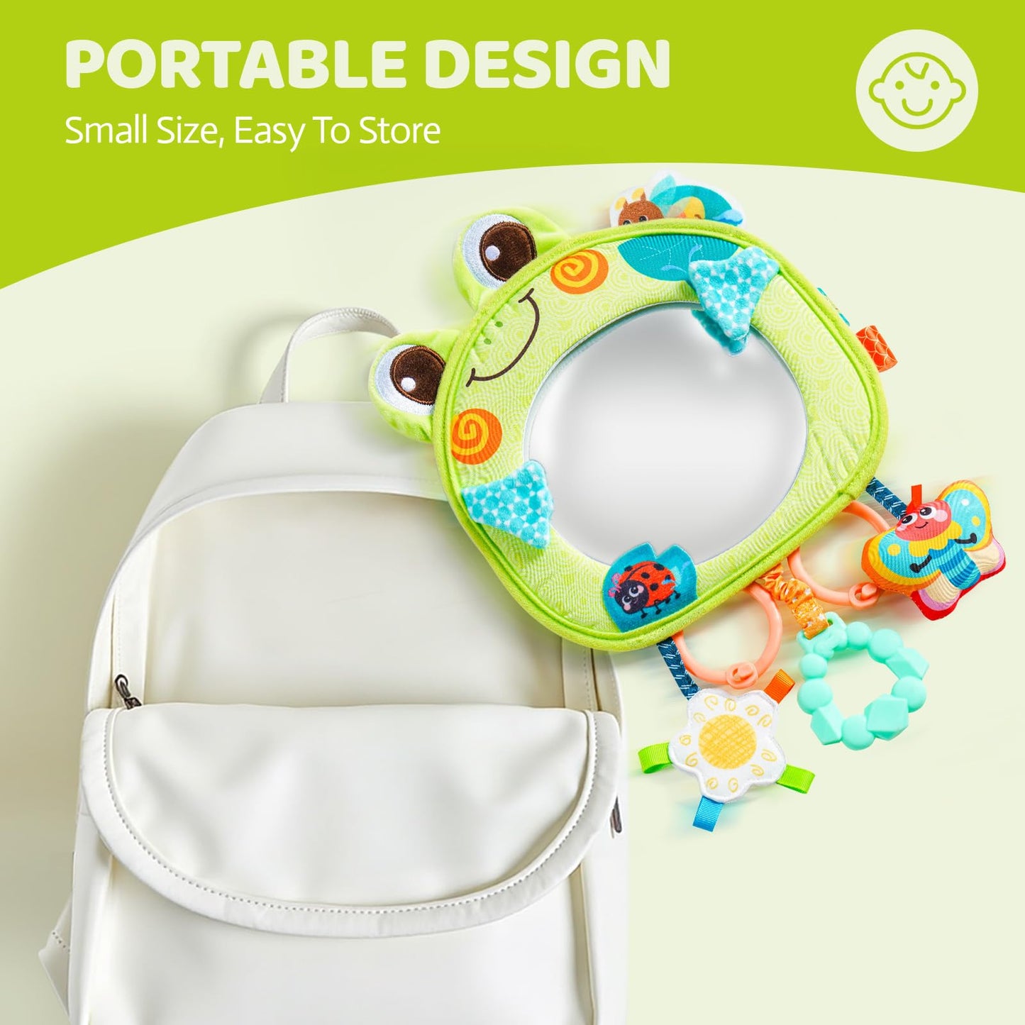 Jollybaby Car Seat Crib Stroller Play Gym Hanging Toy for Baby 0-3-6-12 Months, Tummy Time Mirror Toys Gifts for Newborn Infants, Carseat Travel Toy for Road Trip - Frog