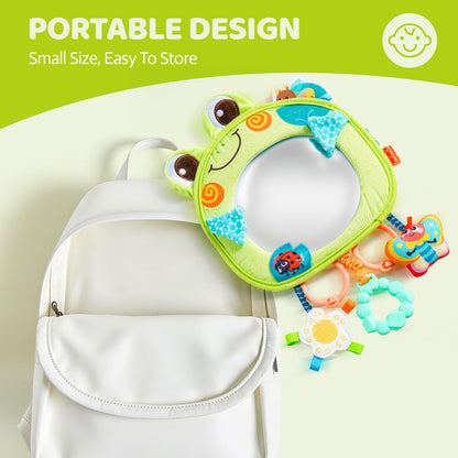 Jollybaby Car Seat Crib Stroller Play Gym Hanging Toy for Baby 0-3-6-12 Months, Tummy Time Mirror Toys Gifts for Newborn Infants, Carseat Travel Toy for Road Trip - Frog