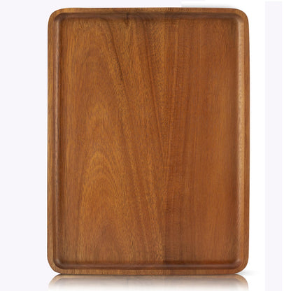 Charmlife 16" x12" Large Solid Acacia Wood Serving Tray Rectangular Wooden Serving Platter Natural Wooden Board for Bar Coffee Party