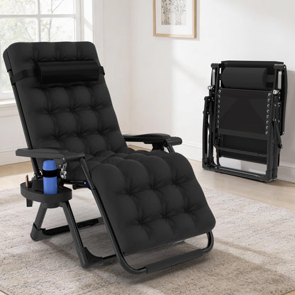 Slendor Zero Gravity Chair, Zero Gravity Lounge Chair with Upgraded Lock and Removable Cushion, Reclining Camping Chair with Cup Holder, Folding Recliner for Indoor and Outdoor, Black