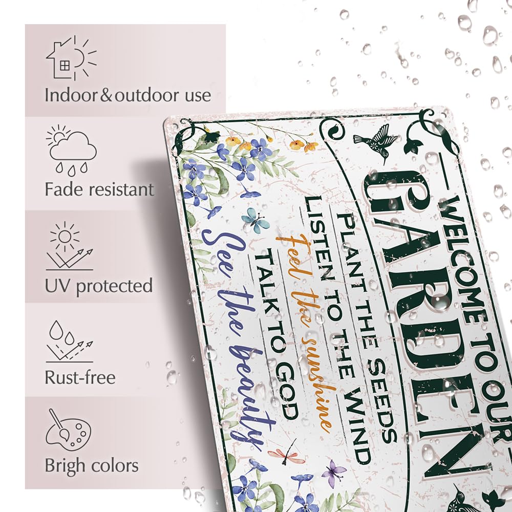 Moanlor Art Welcome To Our Garden Metal Sign 12"x8" Outside Garden Welcome Sign Gardening Gifts and Decorations for Women Gardeners Plant Lovers