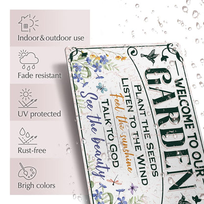 Moanlor Art Welcome To Our Garden Metal Sign 12"x8" Outside Garden Welcome Sign Gardening Gifts and Decorations for Women Gardeners Plant Lovers