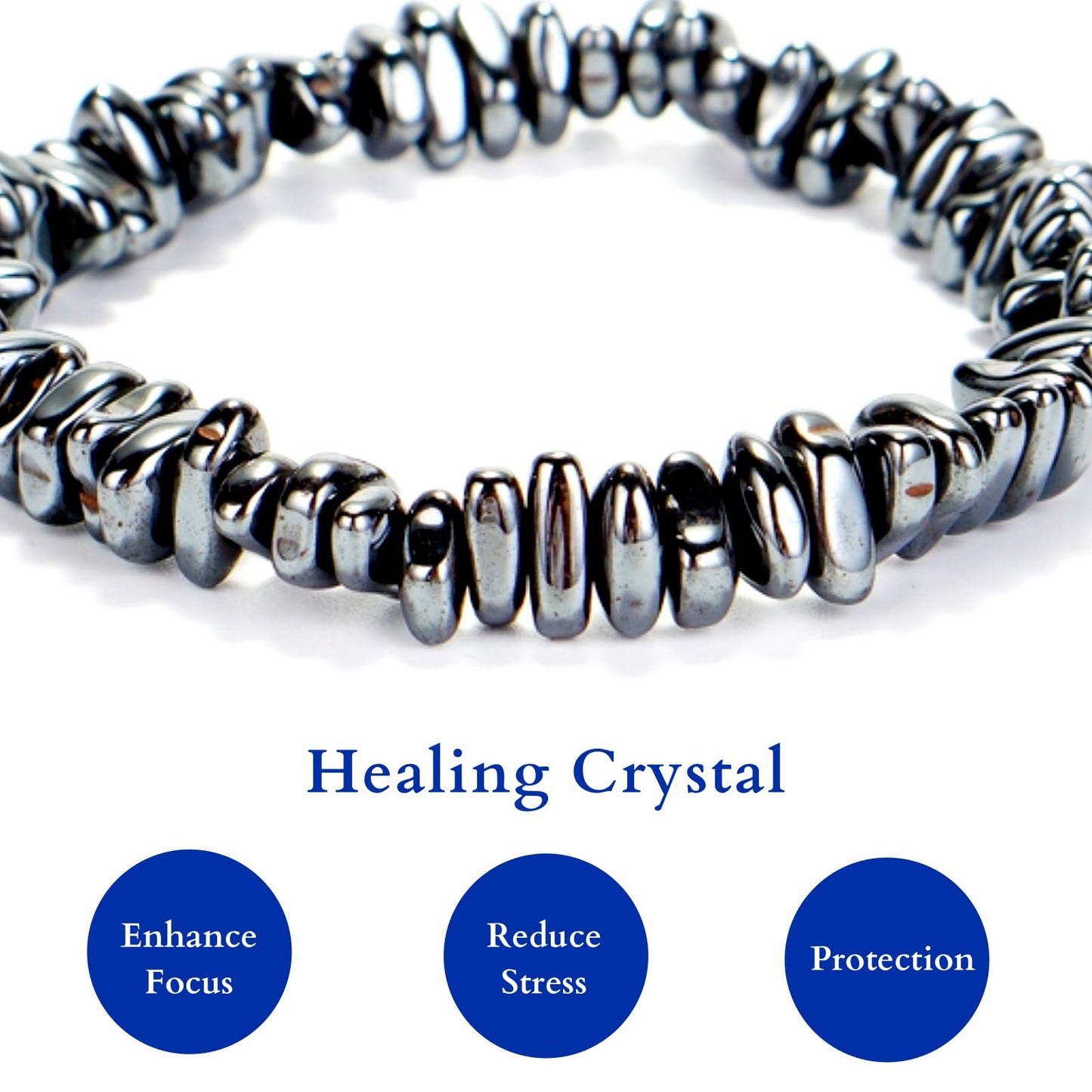 Herxion Hematite Bracelet for Men & Women - Natural Gemstone Raw Beads Weighted Bracelet, Irregular Chips Stretch Healing Crystal Bracelets - Anxiety Relief Jewelry for Stress & Energy Protection.