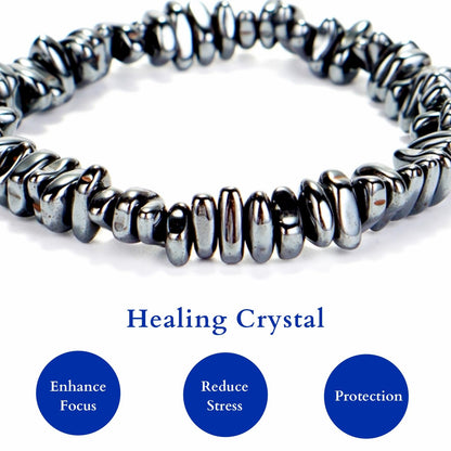 Herxion Hematite Bracelet for Men & Women - Natural Gemstone Raw Beads Weighted Bracelet, Irregular Chips Stretch Healing Crystal Bracelets - Anxiety Relief Jewelry for Stress & Energy Protection.