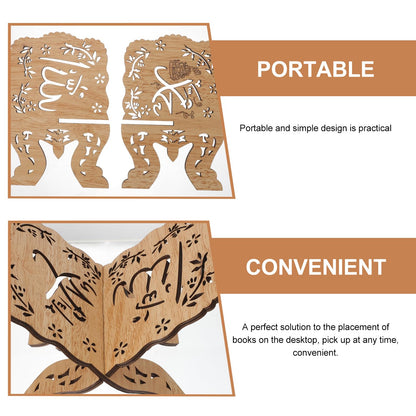 Amosfun Wooden Quran Holder Bible Stand Prayer Book Display Reading Stand - Folding Book Holder Eid Party Reading 6.5x5.5x5.0 Inch