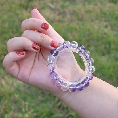 Iridescent Beads Healing Bracelet - Calming Chakra Quartz for Anxiety Relief & Stress Reduction, Yoga Jewelry Gift for Men Women (07 Ink Purple Healing Bracelet)